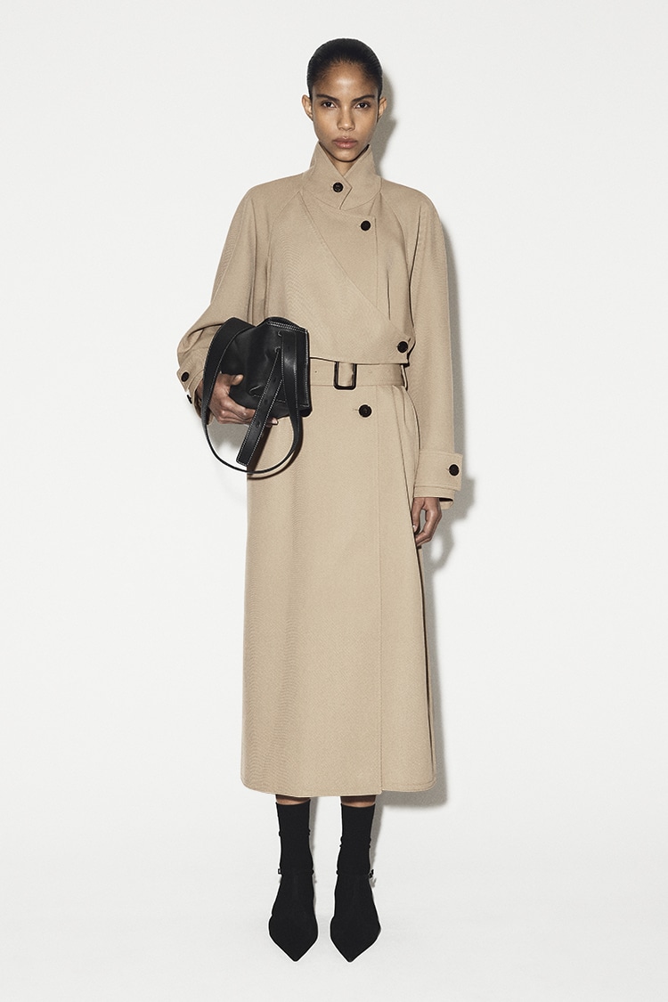 ラップオーバー ウールツイルトレンチコート